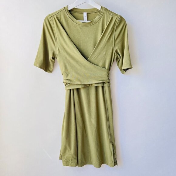 Lululemon Cotton Wrap-Front T-Shirt Dress Bronze Green Size 6 A140 - Picture 4 of 9